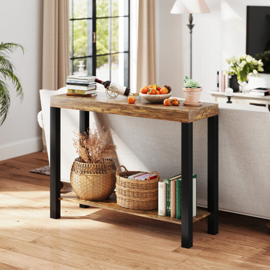 2-Tier Home Bar Table with Open Shelves and Storage for Home Kitchen Living Room Pub-Rustic Brown W2B