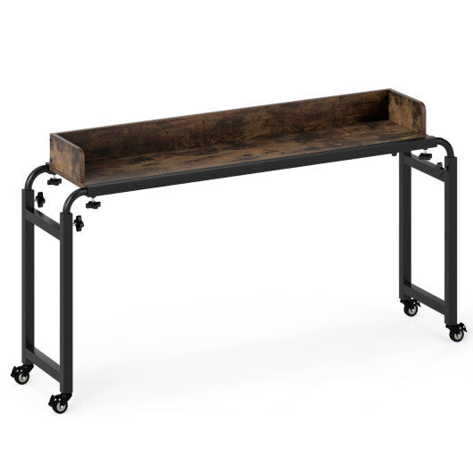 Overbed Desk with Wheels Queen Size Mobile Bed Desk with Adjustable Height-Brown W2B
