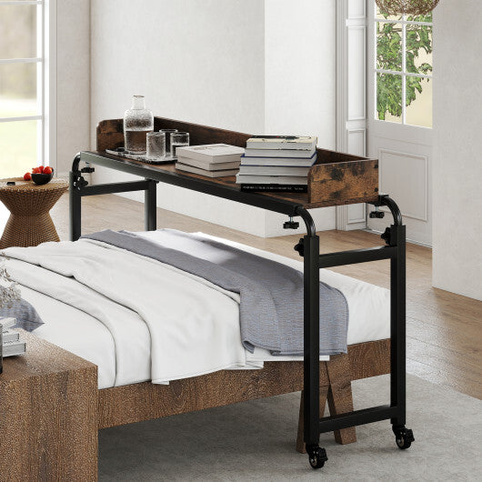Overbed Desk with Wheels Queen Size Mobile Bed Desk with Adjustable Height-Brown W2B