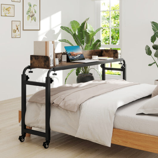 Overbed Desk with Wheels Queen Size Mobile Bed Desk with Adjustable Height-Brown W2B