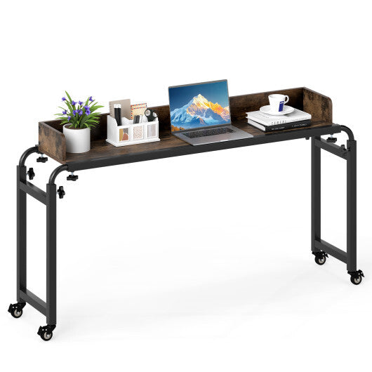 Overbed Desk with Wheels Queen Size Mobile Bed Desk with Adjustable Height-Brown W2B