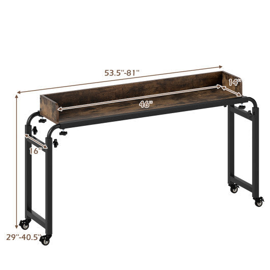Overbed Desk with Wheels Queen Size Mobile Bed Desk with Adjustable Height-Brown W2B