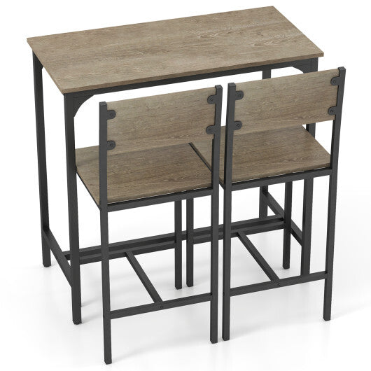 3 Piece Bar Table Set with Backrest and Footrest for Small Space-Gray W2B