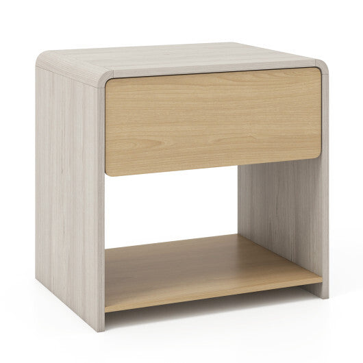 2-Tier Modern Style Nightstand with Drawer and Open Shelf-Oak W2B
