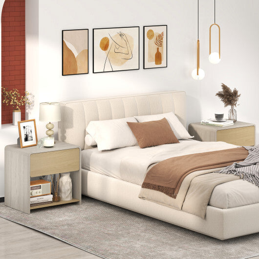2-Tier Modern Style Nightstand with Drawer and Open Shelf-Oak W2B
