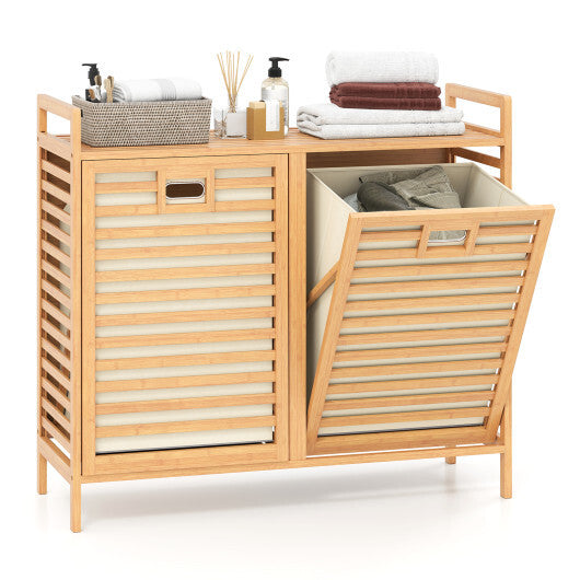Double Tilt-out Laundry Hamper with 2 Removable Bins-Natural W2B