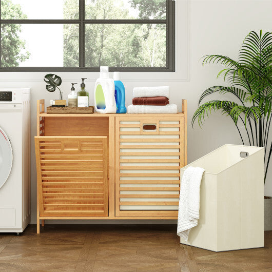 Double Tilt-out Laundry Hamper with 2 Removable Bins-Natural W2B