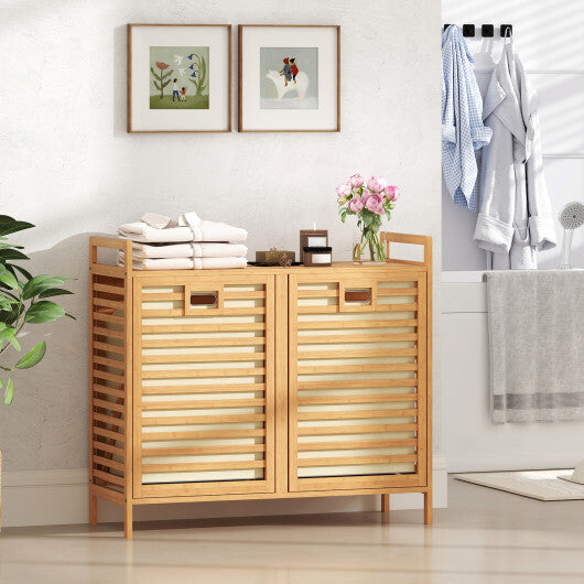 Double Tilt-out Laundry Hamper with 2 Removable Bins-Natural W2B