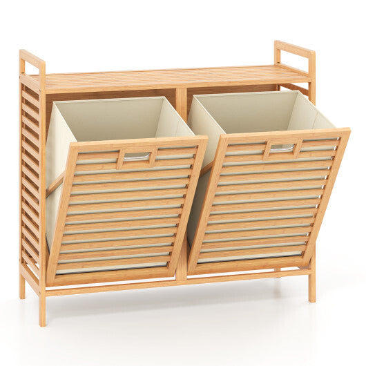 Double Tilt-out Laundry Hamper with 2 Removable Bins-Natural W2B