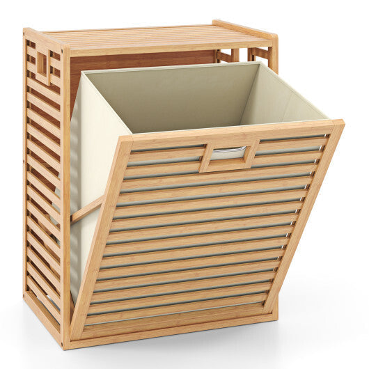 18 Gal Bamboo Tilt-out Laundry Hamper with Removable Fabric Bin-Natural W2B