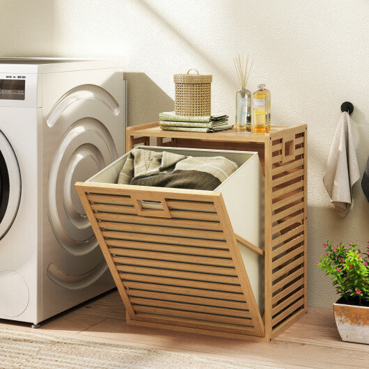 18 Gal Bamboo Tilt-out Laundry Hamper with Removable Fabric Bin-Natural W2B