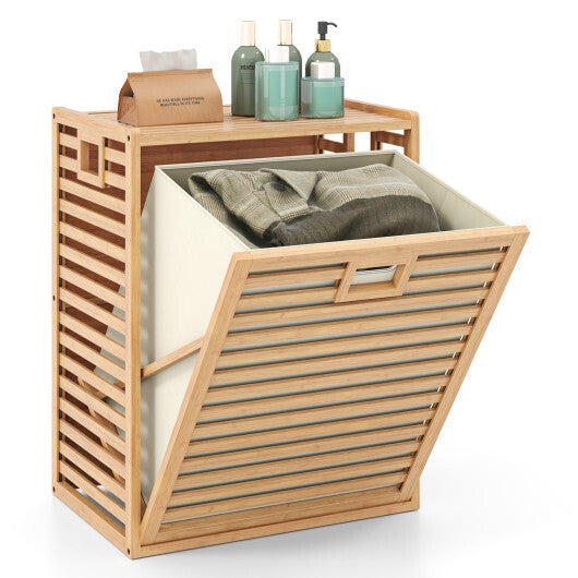 18 Gal Bamboo Tilt-out Laundry Hamper with Removable Fabric Bin-Natural W2B