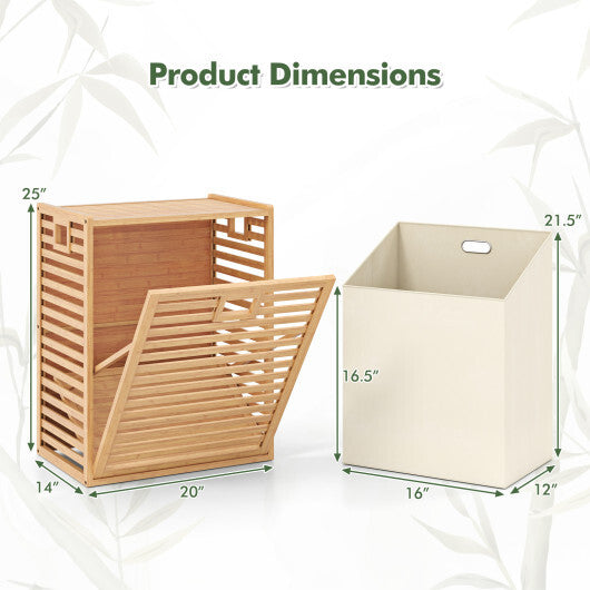 18 Gal Bamboo Tilt-out Laundry Hamper with Removable Fabric Bin-Natural W2B