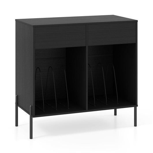 Record Player Stand with Power Outlets Double Wide Turntable Stand Vinyl Record Storage Table-White