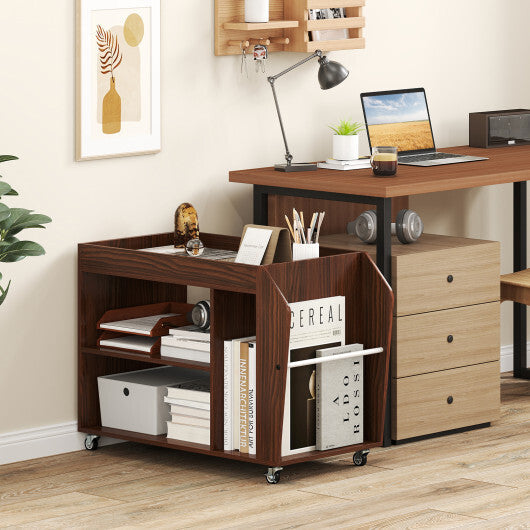 3-Tier Side End Table with Universal Wheels-Walnut W2B