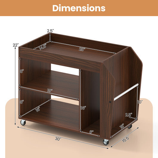 3-Tier Side End Table with Universal Wheels-Walnut W2B