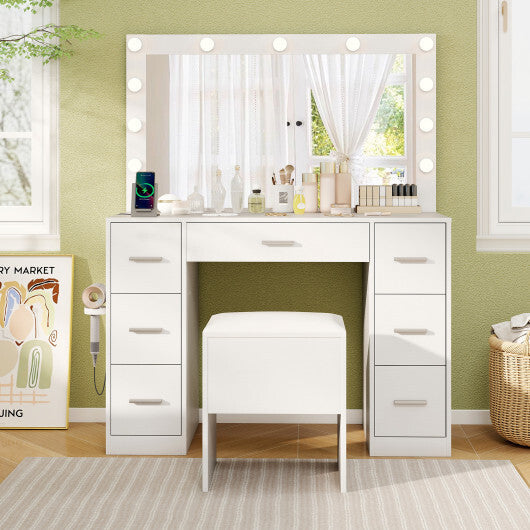 43.5-Inche Vanity Desk with Mirror and Lights for Bedroom-White W2B