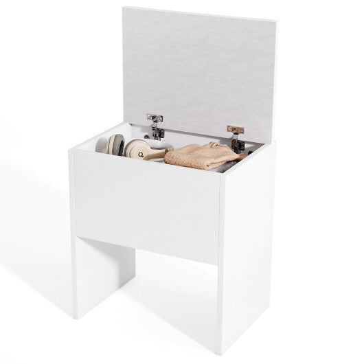 Vanity Stool Flip Top Storage Stool with Soft Padded Seat-White W2B