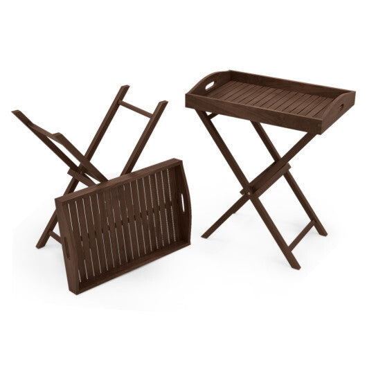 Solid Teak Wood Tray Table with Removable Tray Top for Patio and Garden