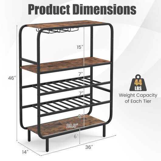 16 Bottle Wine Rack with 5-Tier Wine Shelf and Glass Holders for Kitchen Bar-Rustic Brown W2B
