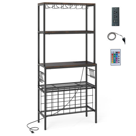 Wine Organizer with Power Outlet and Bottle Holders-Rustic Brown