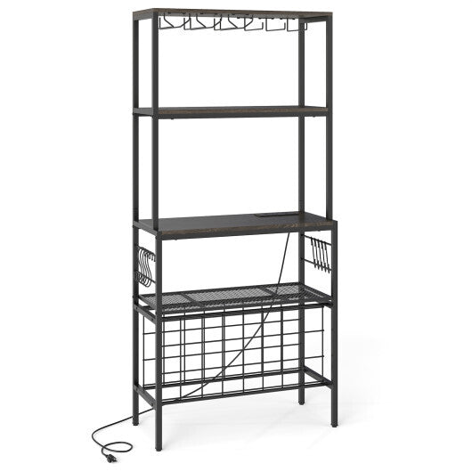 Wine Organizer with Power Outlet and Bottle Holders-Rustic Brown