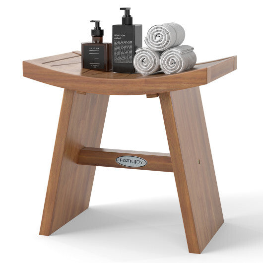 18 Inch Teak Wood Shower Bench with Curved Seat for Bathroom W2B