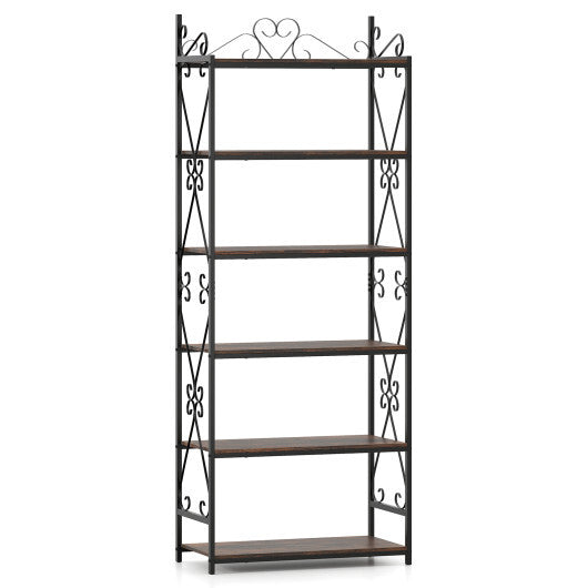 6-Tier Bookshelf Industrial Bookcase with 2 Anti-Tipping Kits and Metal Frame-Rustic Brown