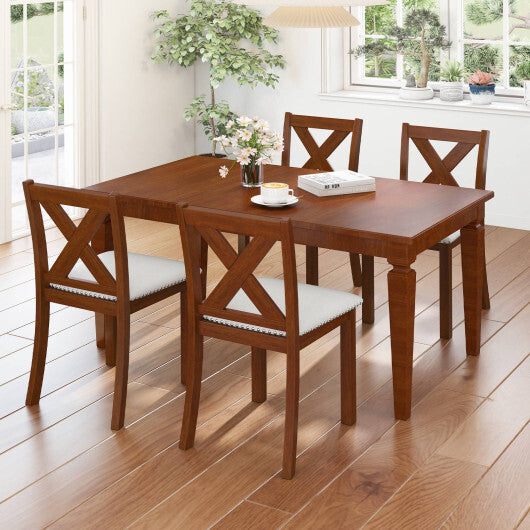 Wooden Dining Chair Set of 2 with Padded Seat and Curved Back-Beige