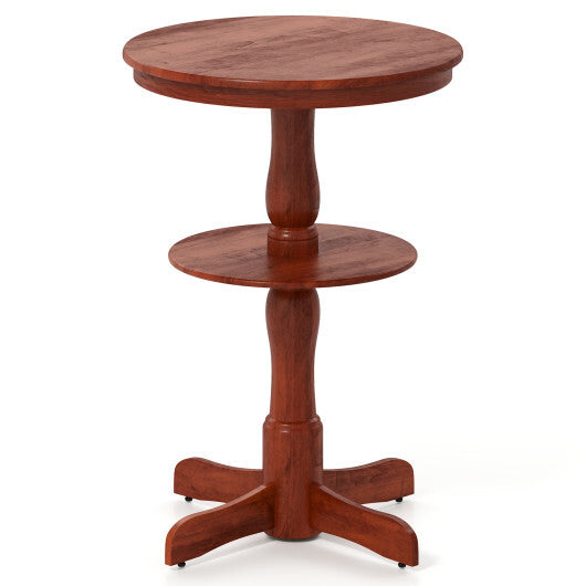 2-Tier Round High Top Bar Table with Storage Shelf and Pedestal Base-Espresso W2B
