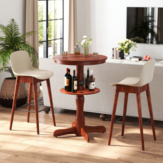 2-Tier Round High Top Bar Table with Storage Shelf and Pedestal Base-Espresso W2B
