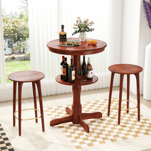 2-Tier Round High Top Bar Table with Storage Shelf and Pedestal Base-Espresso W2B
