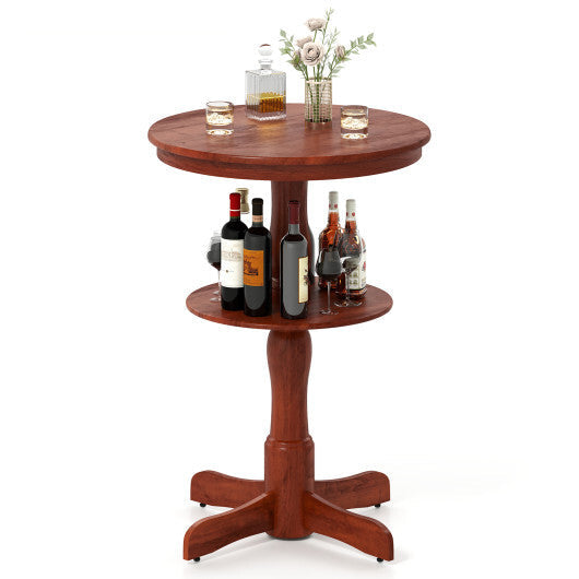 2-Tier Round High Top Bar Table with Storage Shelf and Pedestal Base-Espresso W2B
