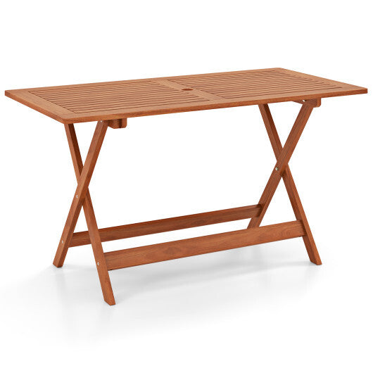 54.5 Inch x 27.5 Inch  Patio Dining Table with Teak Painting and Umbrella Hole W2B