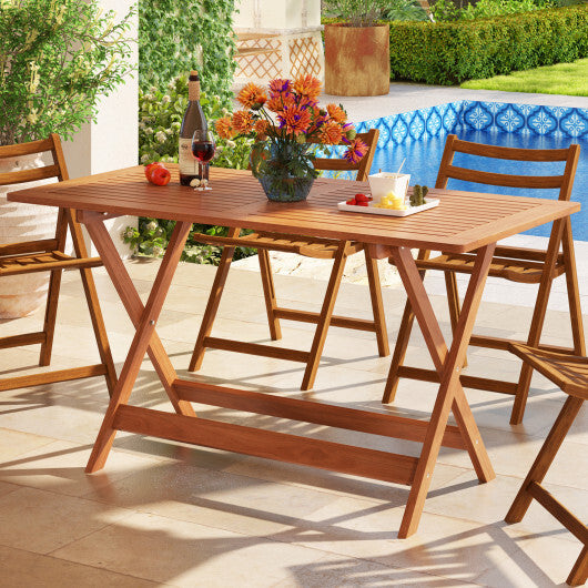 54.5 Inch x 27.5 Inch  Patio Dining Table with Teak Painting and Umbrella Hole W2B