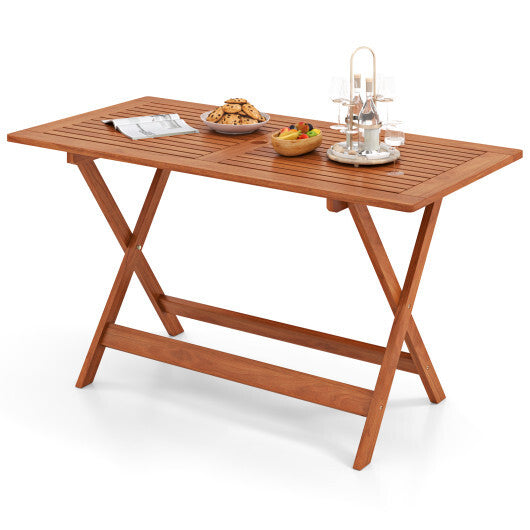 54.5 Inch x 27.5 Inch  Patio Dining Table with Teak Painting and Umbrella Hole W2B