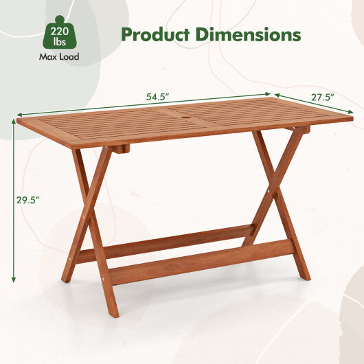 54.5 Inch x 27.5 Inch  Patio Dining Table with Teak Painting and Umbrella Hole W2B