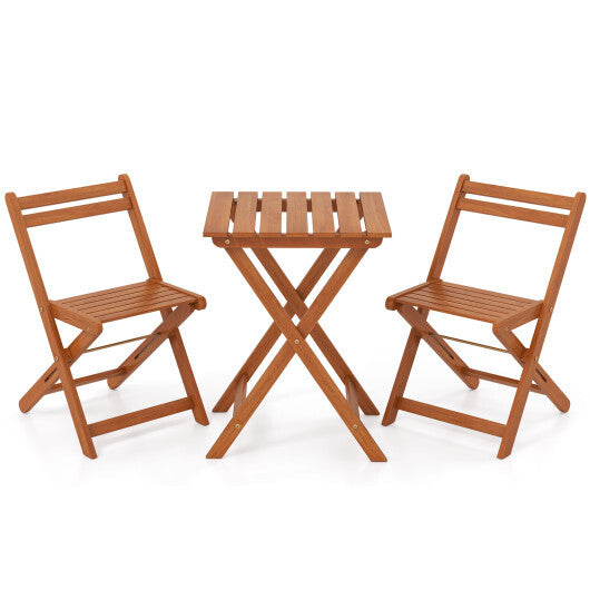 3 Piece Solid Wood Furniture Set with 2 Folding Chairs