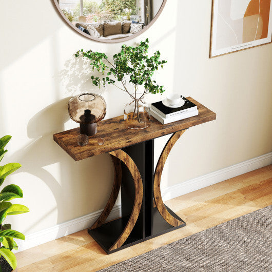 Console Table 39.5 Inch Rectangular Entryway Table with Geometric Frame-Gray W2B