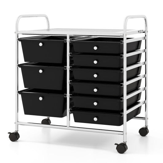 9-Drawer Rolling Storage Cart with Colorful Drawers and Metal Frame-Black W2B