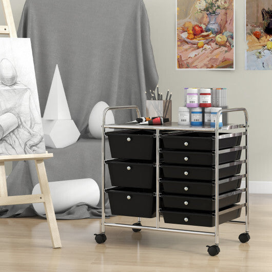 9-Drawer Rolling Storage Cart with Colorful Drawers and Metal Frame-Black W2B