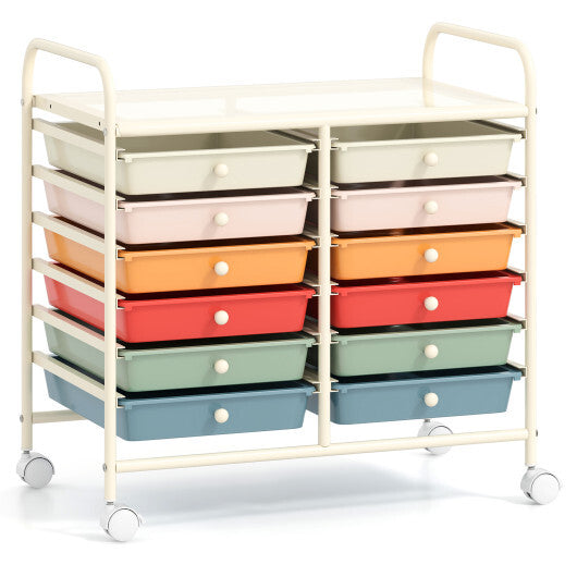 12 Drawers Rolling Storage Cart for Home and Office-Transparent W2B