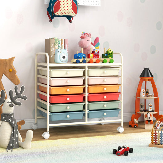 12 Drawers Rolling Storage Cart for Home and Office-Transparent W2B