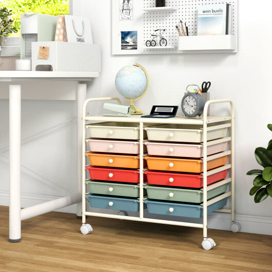 12 Drawers Rolling Storage Cart for Home and Office-Transparent W2B