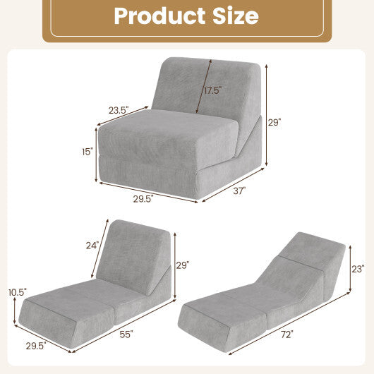 3-in-1 Folding Sofa Bed with Washable Zippered Cover-Gray W2B