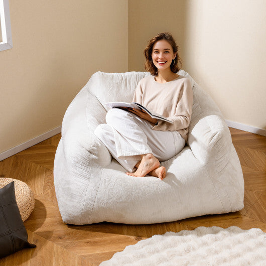 Bean Bag Chair Plush Lazy Sofa with Ultra-soft Velvet Cover-Beige W2B