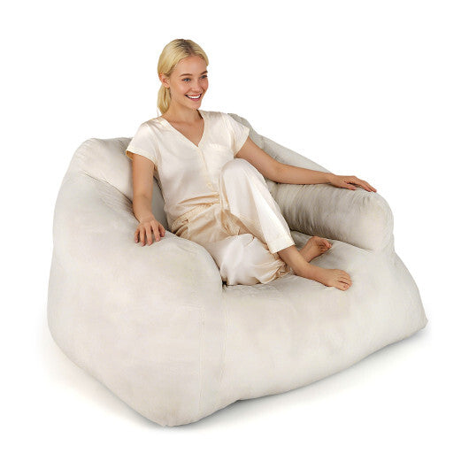 Bean Bag Chair Plush Lazy Sofa with Ultra-soft Velvet Cover-Beige W2B