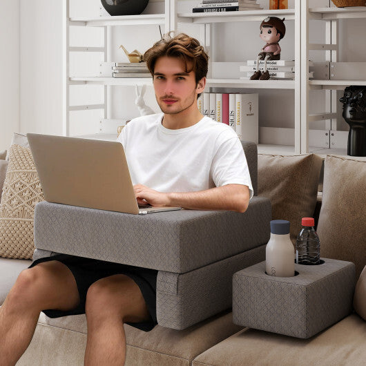 3-Piece Reading Pillow Set Extra Large Lap Desk with Coaster-Gray W2B