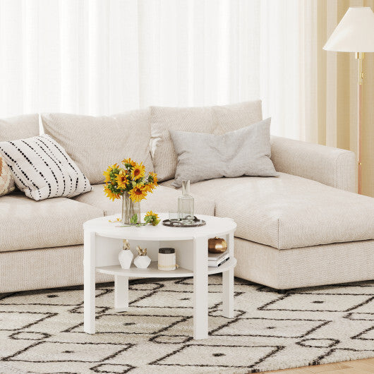 29.5 Inch Round Coffee Table with Storage Shelves for Small Space-Rustic Brown W2B