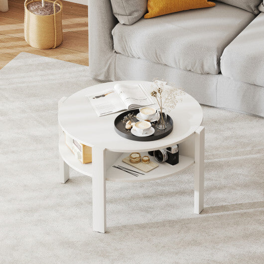 29.5 Inch Round Coffee Table with Storage Shelves for Small Space-Rustic Brown W2B